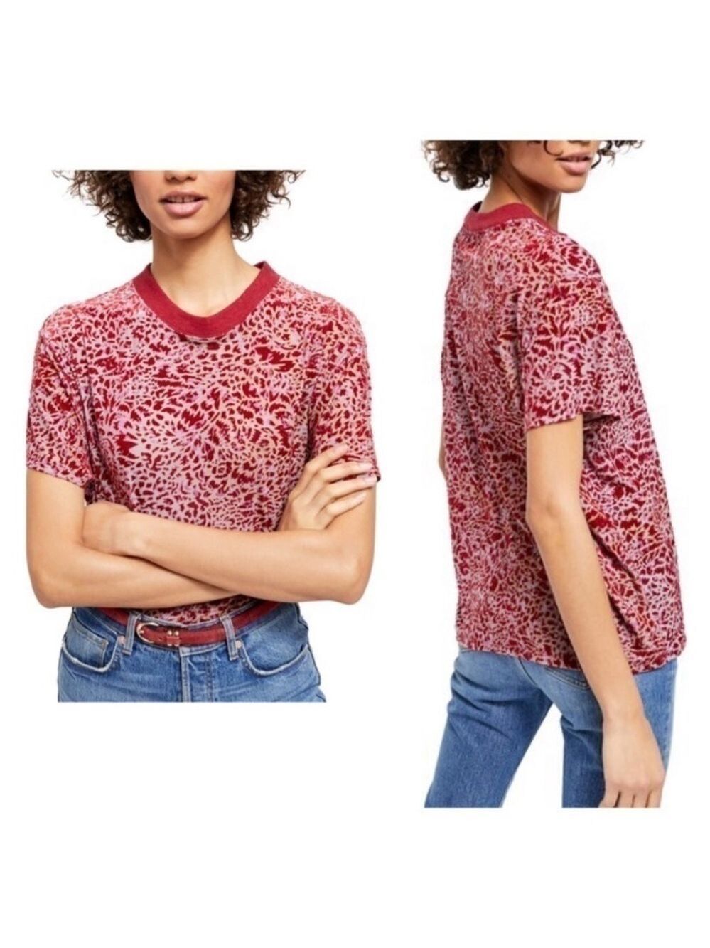 NWT Free People "Teddy" Burnout T-Shirt - Berry